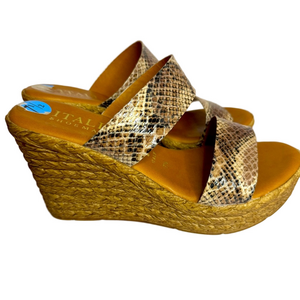 Italian Shoemakers Snakeskin Print Wedges Size 7.5 Made In Italy